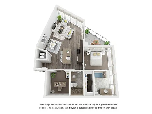Floor plan 1 Bed 2 Bath Plus Den B7