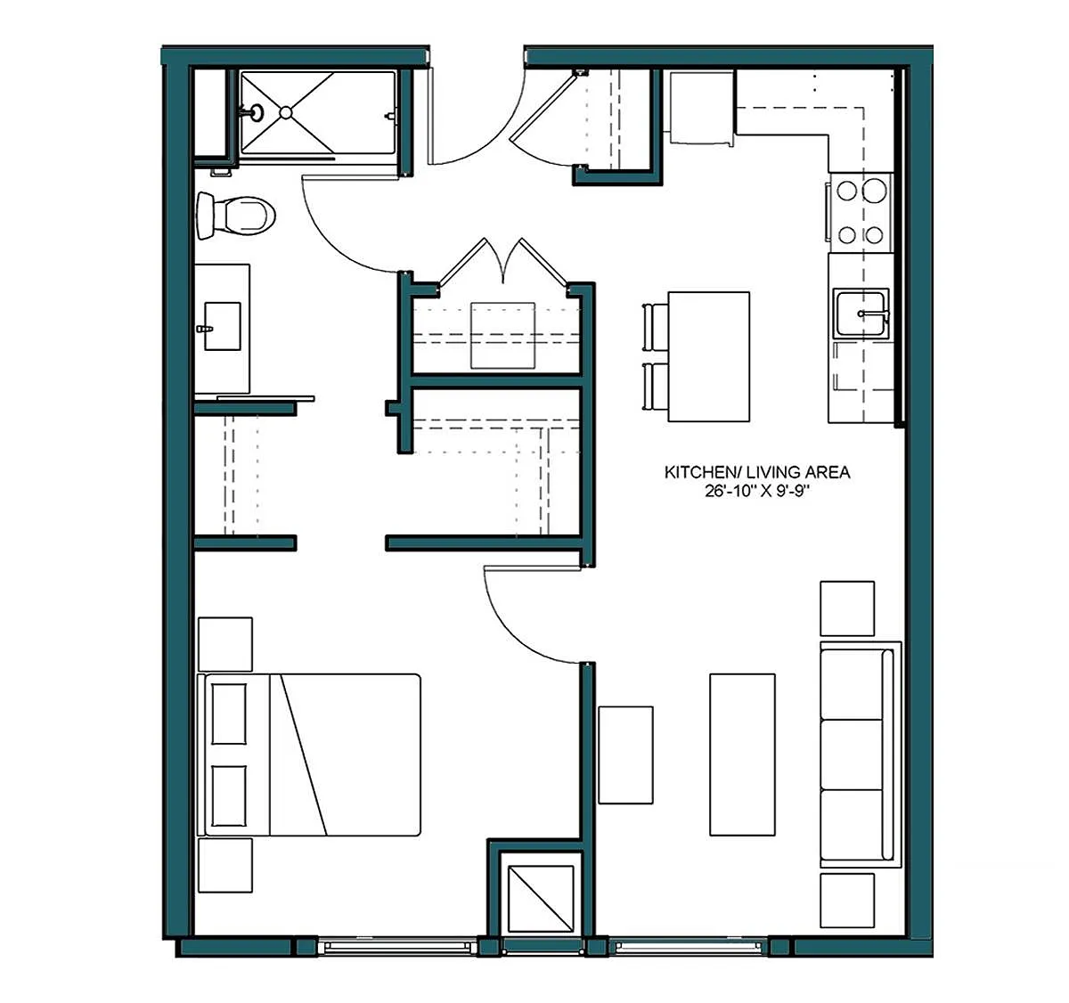 Floor plan 1 Bed/1 Bath-B1