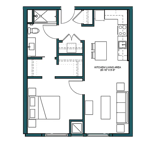 Floor plan 1 Bed/1 Bath-B1