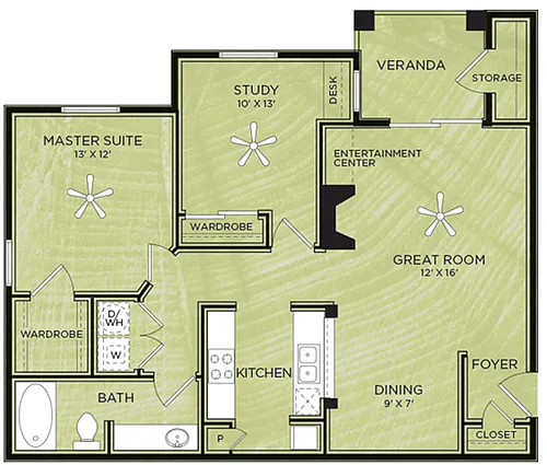 Floor plan A11: 1 Bed 1 Bath