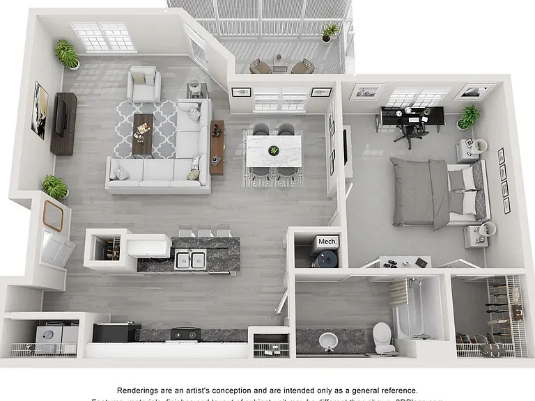 A 3D floor plan rendering of The Kenley.