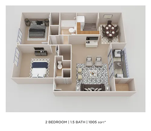 Floor plan Two Bedroom 2 Bath - 1,005 sqft