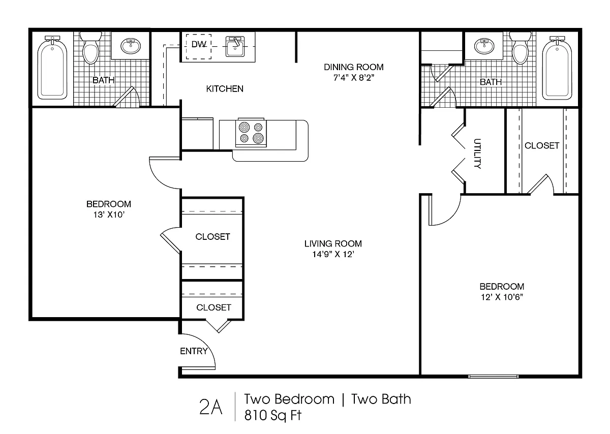 Floor plan Two Bedroom, Two Bath