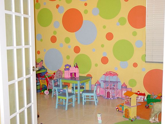 Playroom with Frosted French Doors (closet in room)