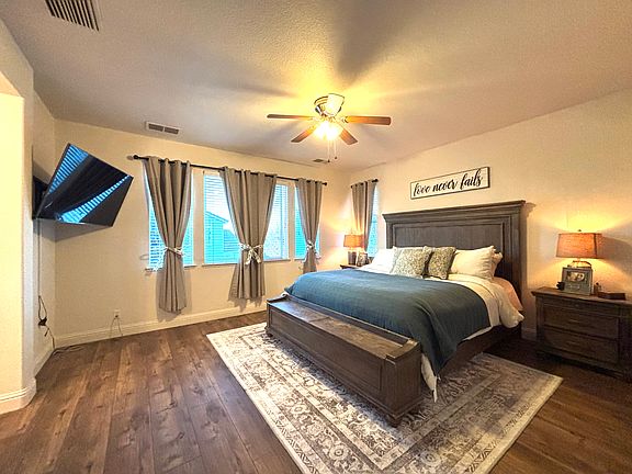 Master bedroom with large walk-in closet.