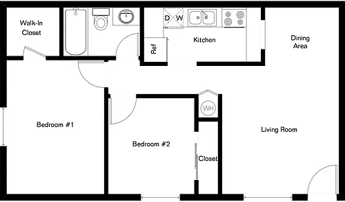 Floor plan 2 Bedroom 1 Bath