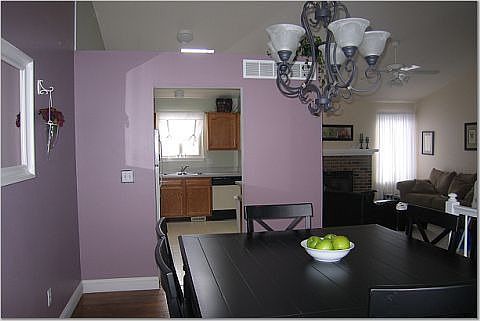 Dining Room - Updated chandelier, hardwood, vaulted