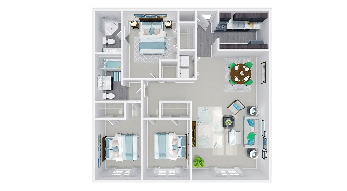 Floor plan 3bed 2bath (in-unit washer / dryer)
