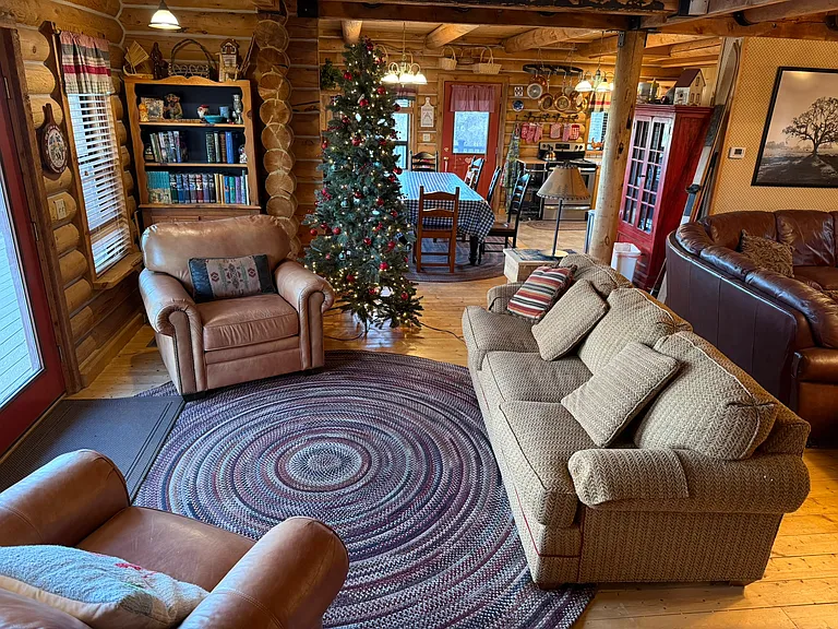 Second seating area in main floor living room, at Christmastime.