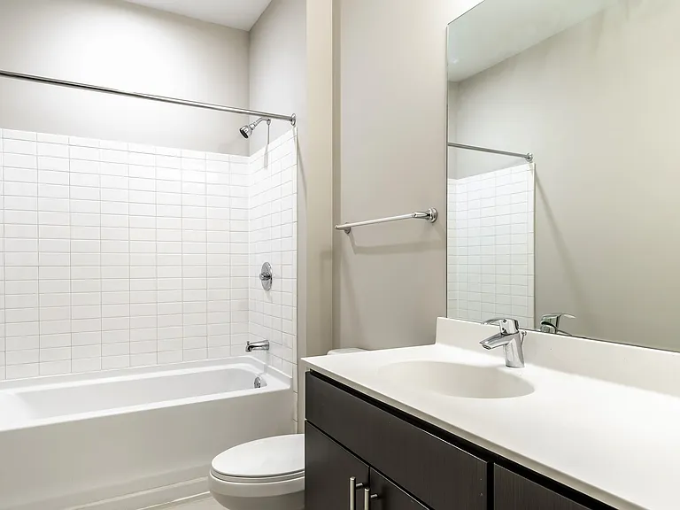 Bright, modern bathroom with sleek finishes.