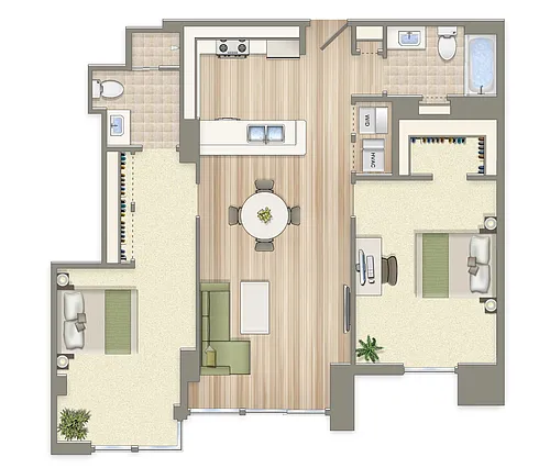 Floor plan 2 Bedroom 2 Bath Plan E Market