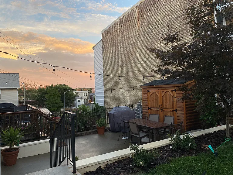 Patio and custom-built shed
