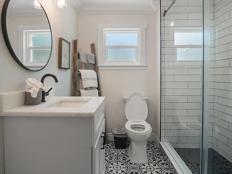Hall bath with huge walk in shower.