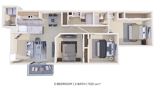 Floor plan Three Bedroom 2 Bath