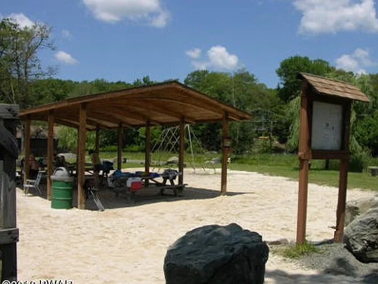 Covered tables at beach