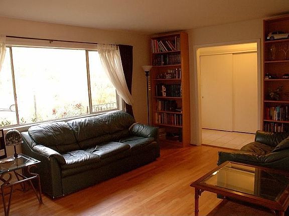Bright living room with picture windows