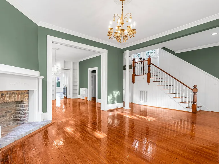 View from Sitting Room of Staircase & Dining Room Into Kitchen & Living Room