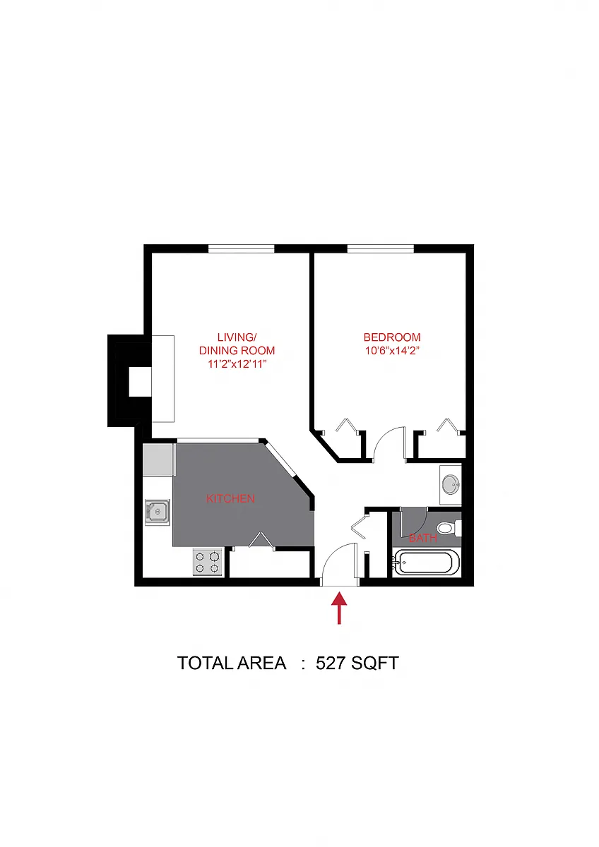 Floor plan 1 Bed 1 Bath A3