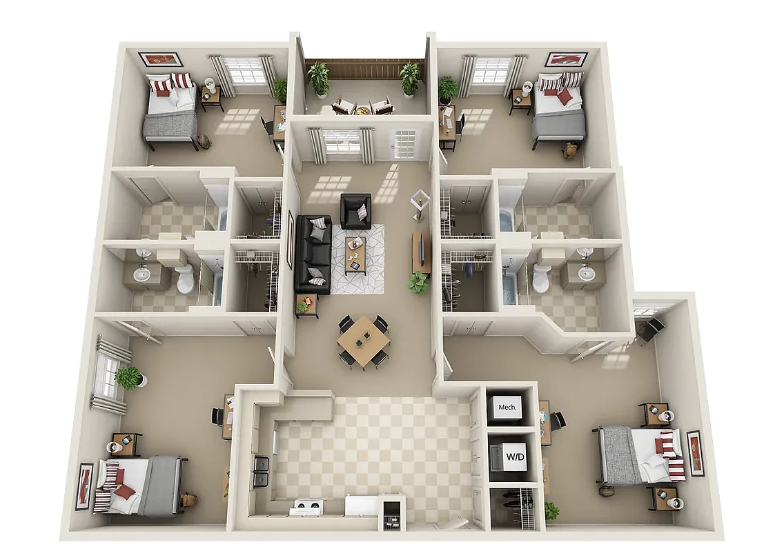 Floor plan 4 Bed 4 Bath Standard Priced Per Room