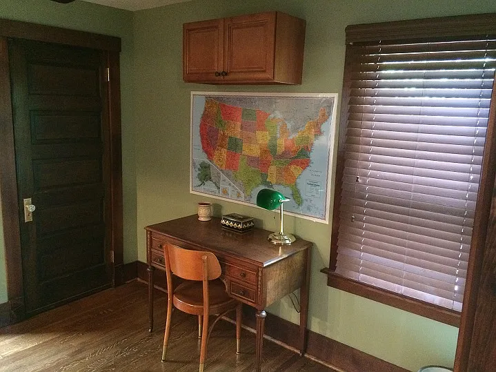 Desk with chair and lamp