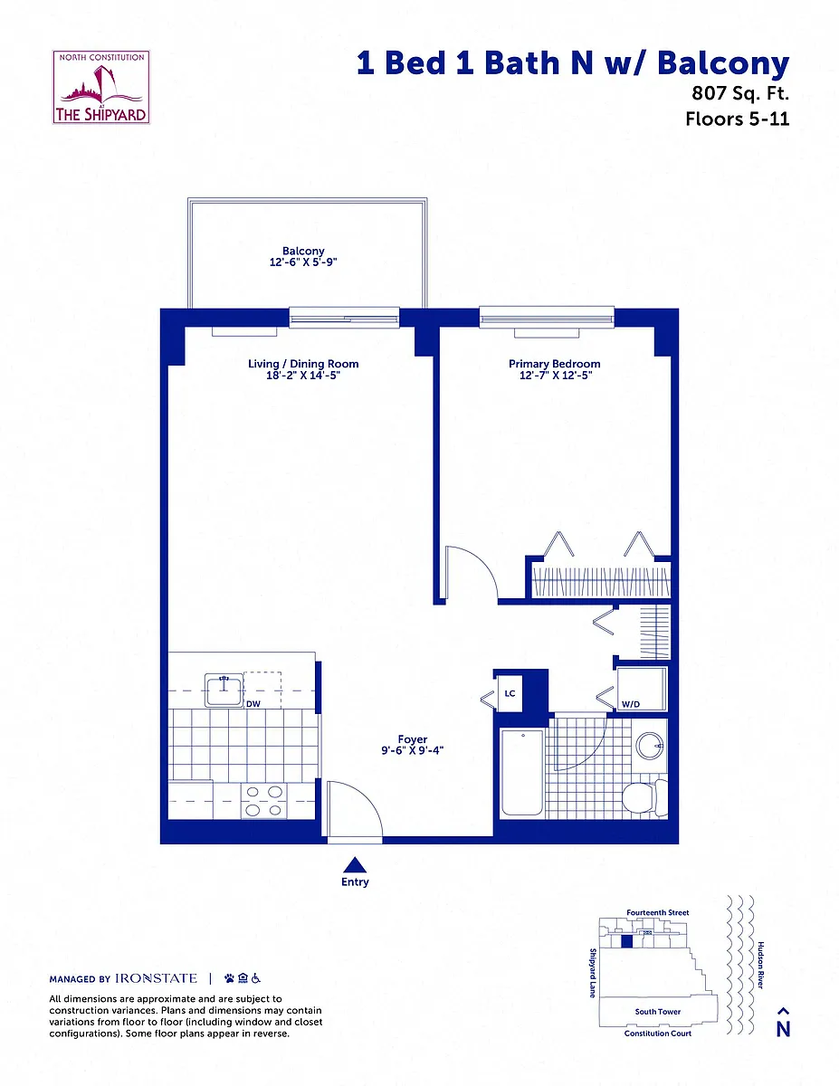 Floor plan 1 Bed 1 Bath N with Balcony