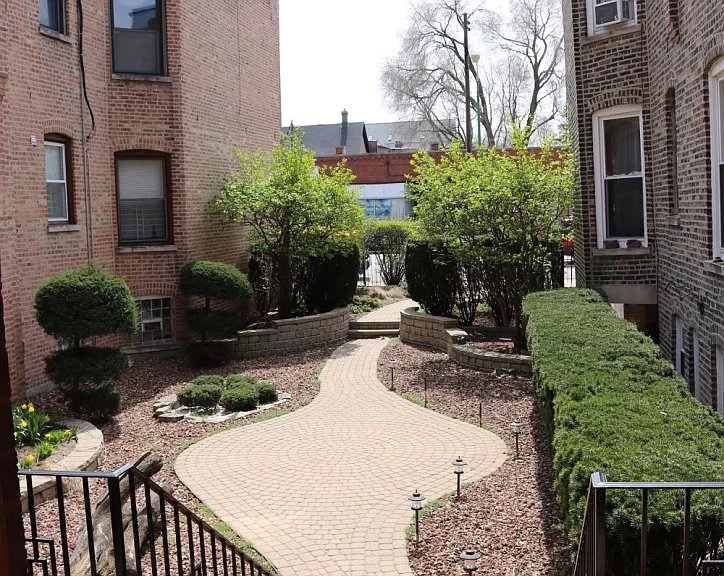 View looking out from the building's front door