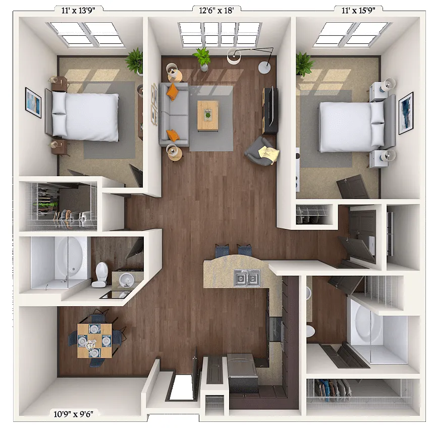 Floor plan Traditional 2x2 1267-1321 SF