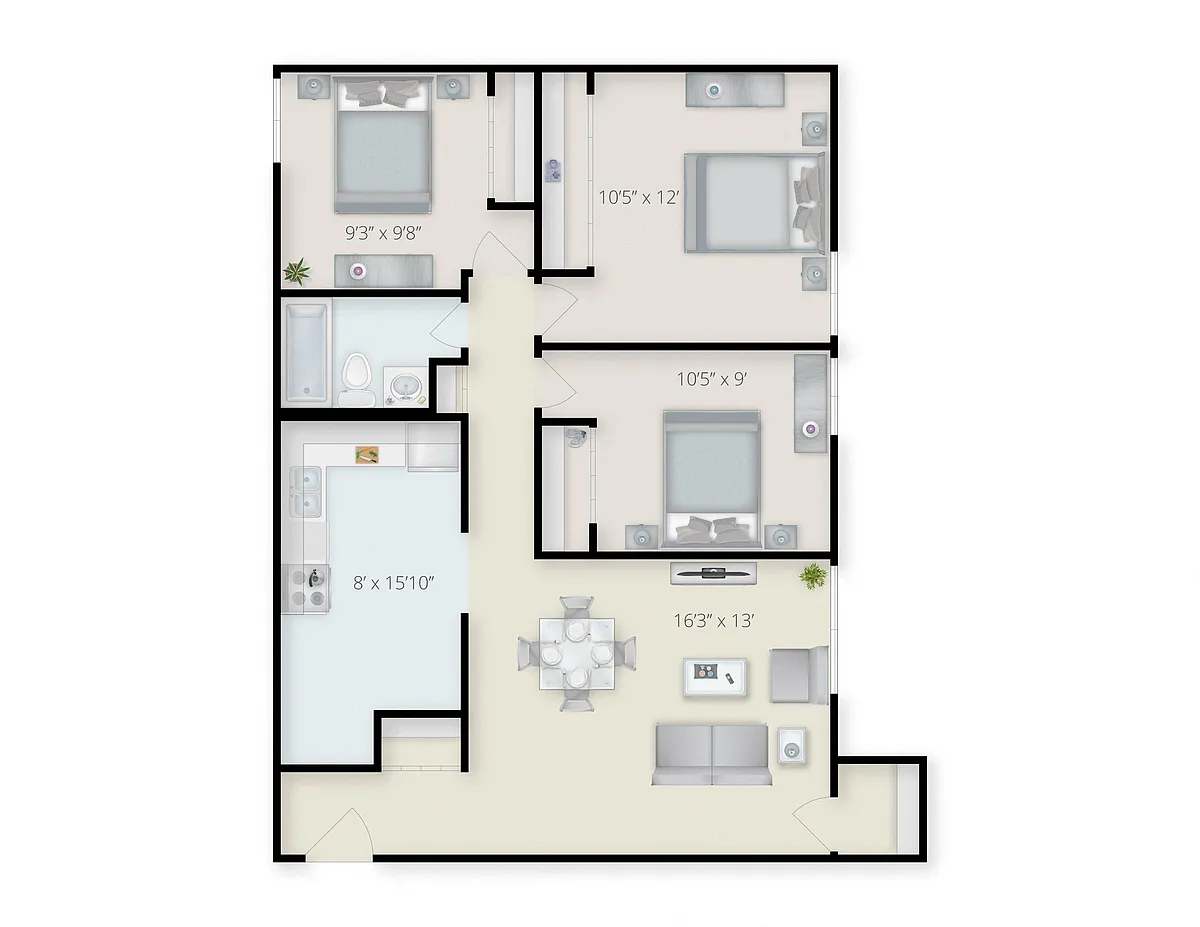 Floor plan Three Bedroom Garden