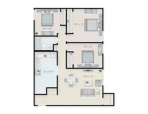 Floor plan Three Bedroom Garden