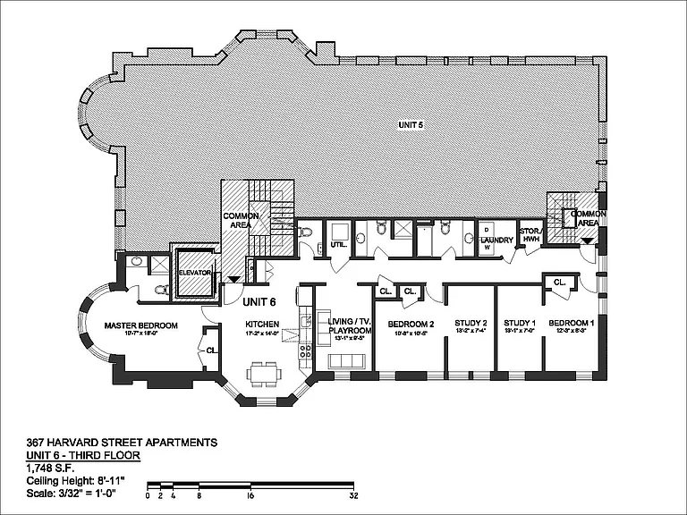floor plan. TV room was converted to a bedroom with closet inside.