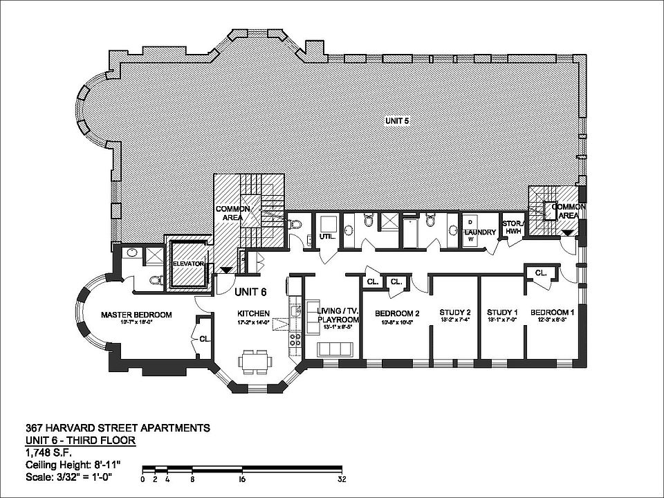 floor plan. TV room was converted to a bedroom with closet inside.