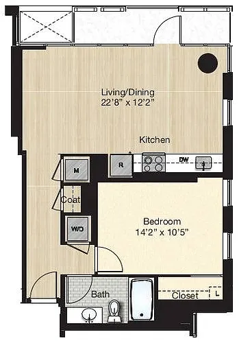 Floor plan Tier 29.2 - Small 1 Bed/1 Bath w/ Vaulted Balcony