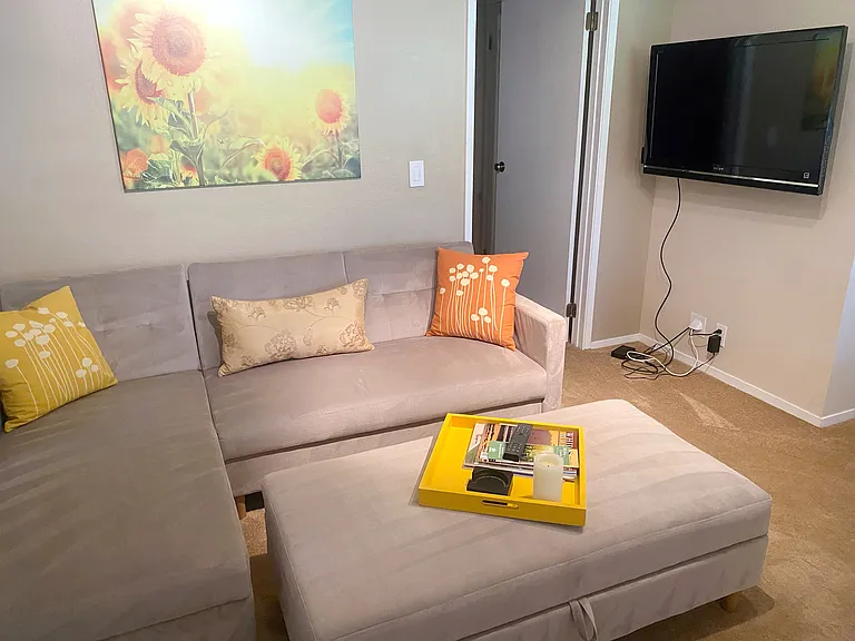 Sectional couch with chaise for relaxing comfort.