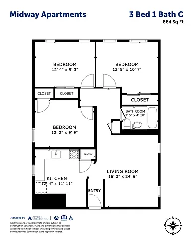 Floor plan 3 Bed 1 Bath C