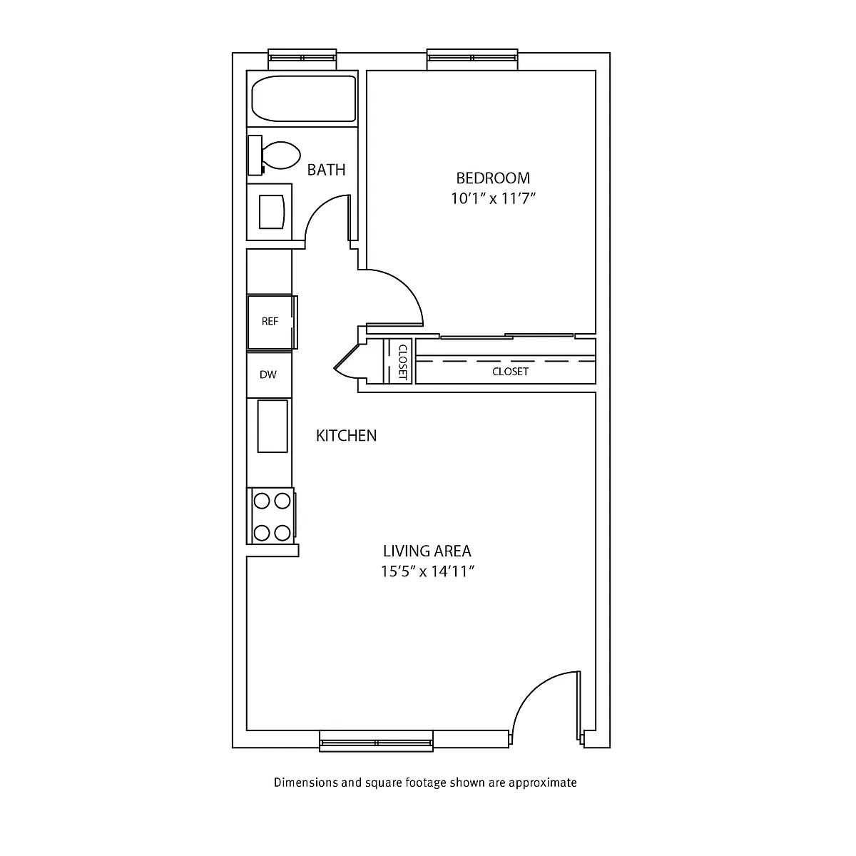 Floor plan 1 Bedroom, 1 Bath