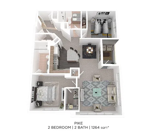 Floor plan Two Bedroom 2 Bath - 1,264 sqft