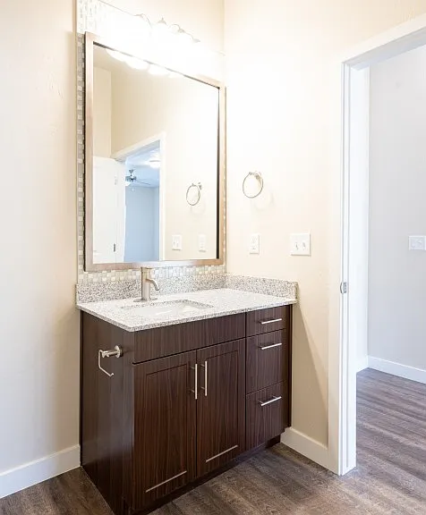 Bathroom with modern design features Bathroom with modern design features