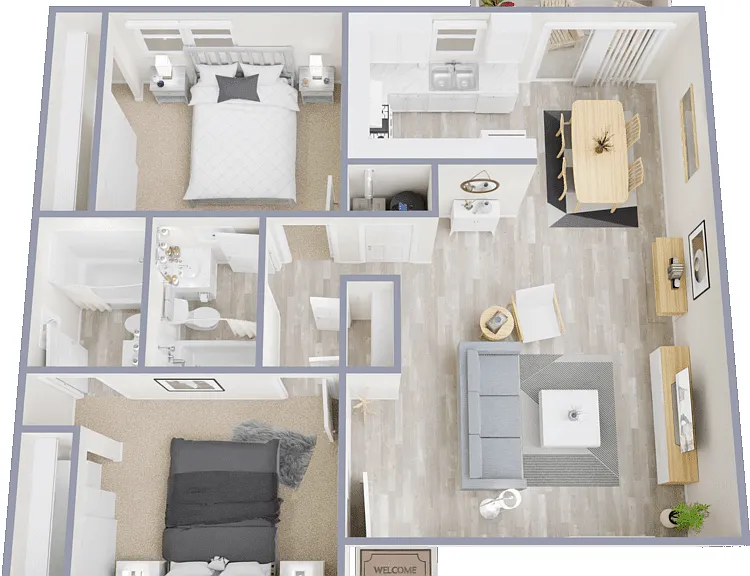 2 Bedroom 2 Bath - Affordable Housing Program - Inquire for Rental Criteria Floorplan Diagram