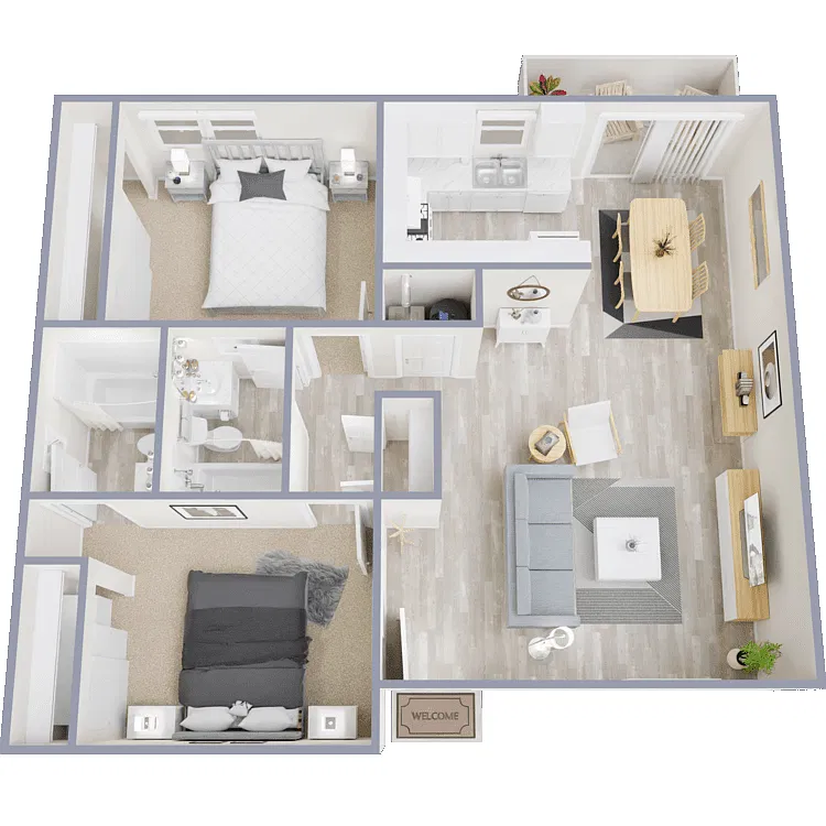 Floor plan 2 Bedroom 2 Bath - Affordable Housing Program - In