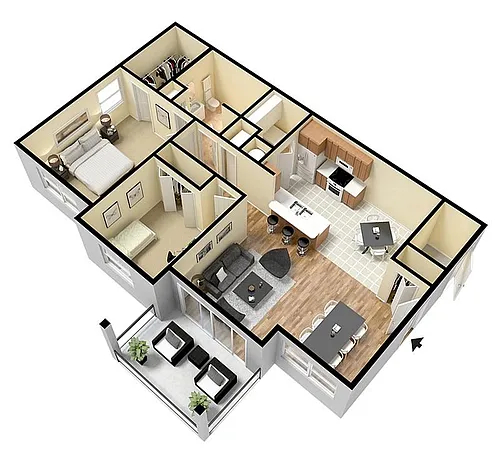 Floor plan Two Bed One Bath