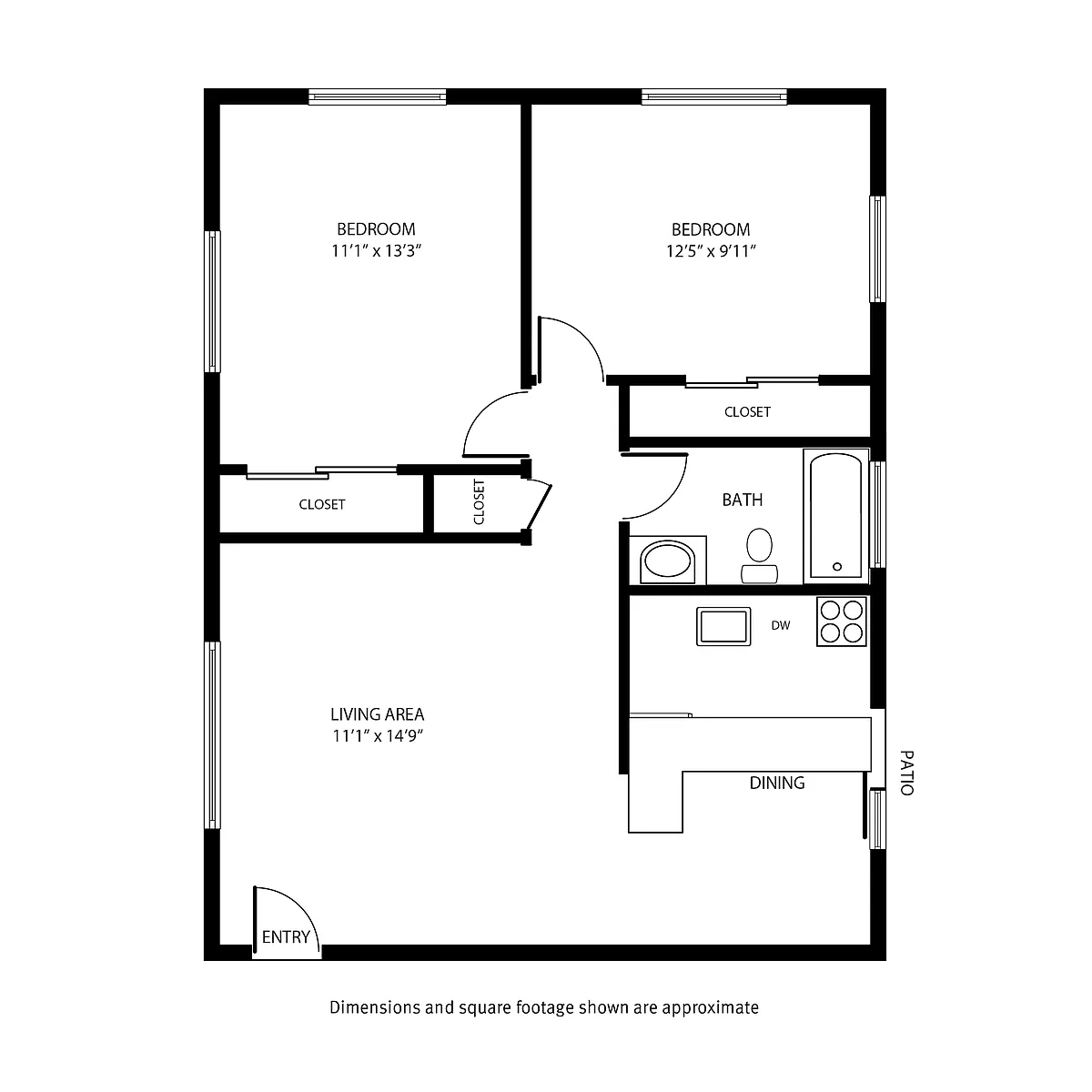 Floor plan 2 Bedroom / 1 Bath