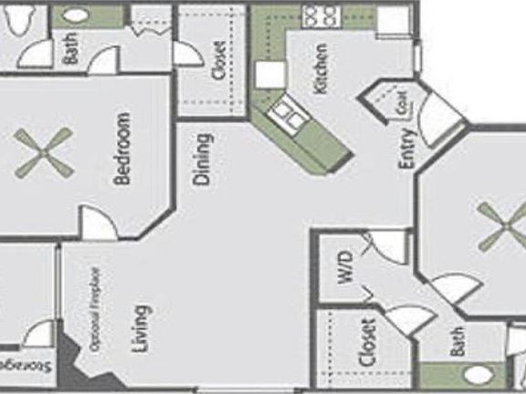 Floor-plan of Entire Unit. Dual Master Suites with Walk-in Closets