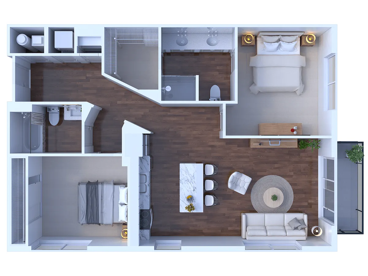 Floor plan 2 Bedroom/2 Bathroom - E1