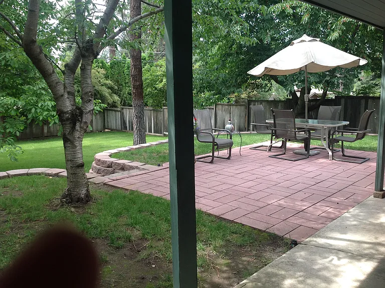 Backyard with a brick patio