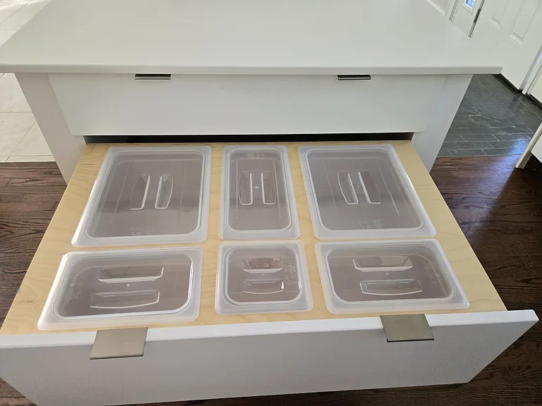 Island drawer for flour, rice, etc