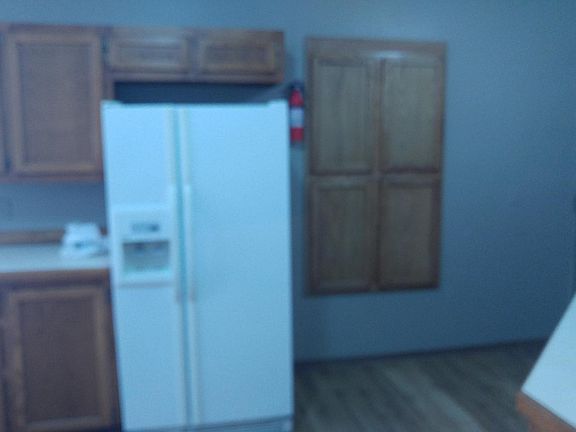 Fridge and kitchen serving counter area
