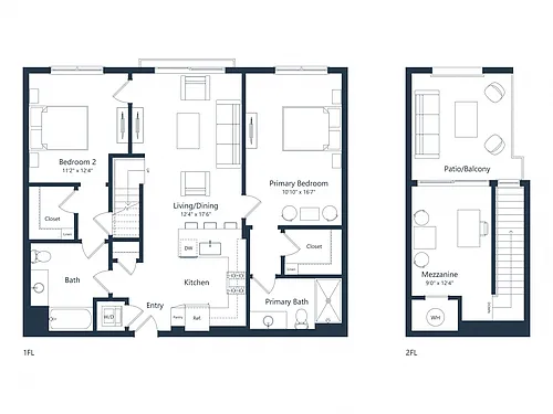 Floor plan C2M2 Loft | 2 Bed | 2 Bath | Loft