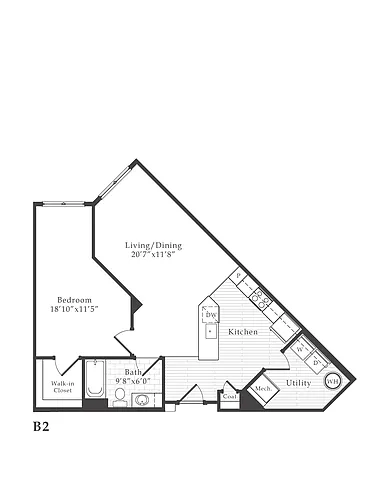 Floor plan 1 Bed/1 Bath-B2
