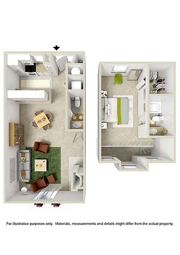 Floor plan 1 Bed 1.5 Bath w/ Loft