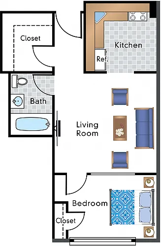 Floor plan Renovated 1 Bedroom - 03 Tier
